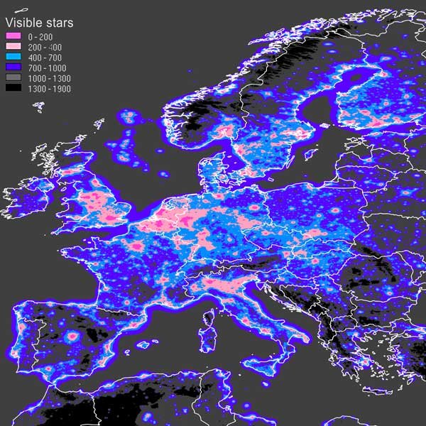 A visible stars map - Europe