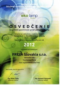 Osvedčenie Ekolamp 2012